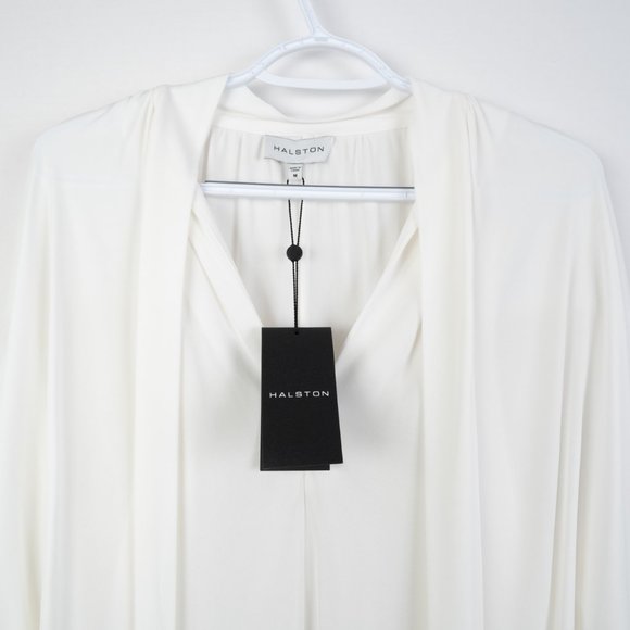 NEW HALSTON Evi Volume Drape Top in Prestine white size M - Picture 8 of 15
